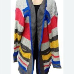 Express Colorful Striped Loose Knit Open Front Longline Cardigan Sweater